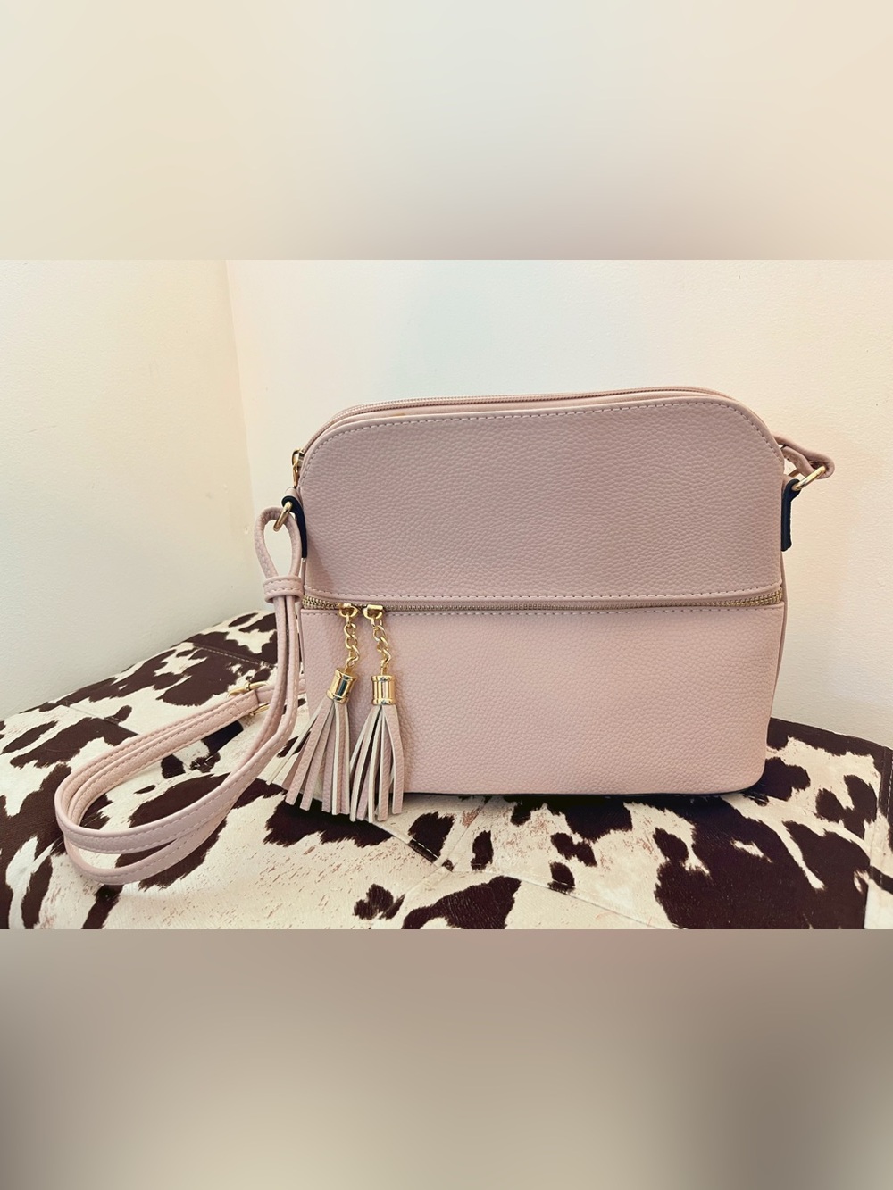 Blush Pink Tassel Crossbody Bag - Elegant Everyday Style